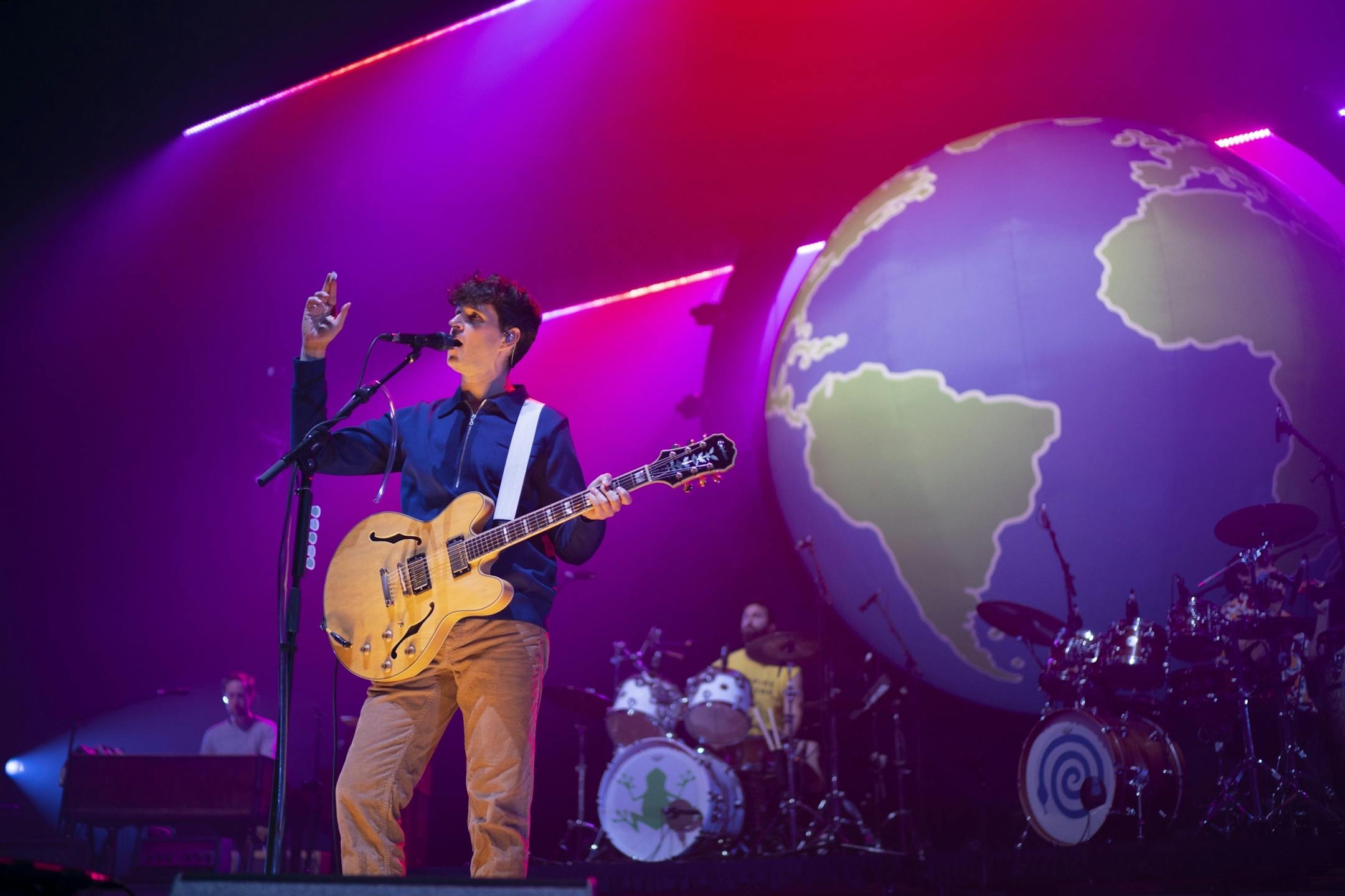 Lead singer and guitarist Ezra Koenig early in Vampire Weekend's set at The Armory Sunday night.