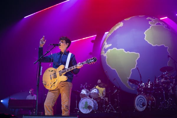 Lead singer and guitarist Ezra Koenig early in Vampire Weekend's set at The Armory Sunday night.