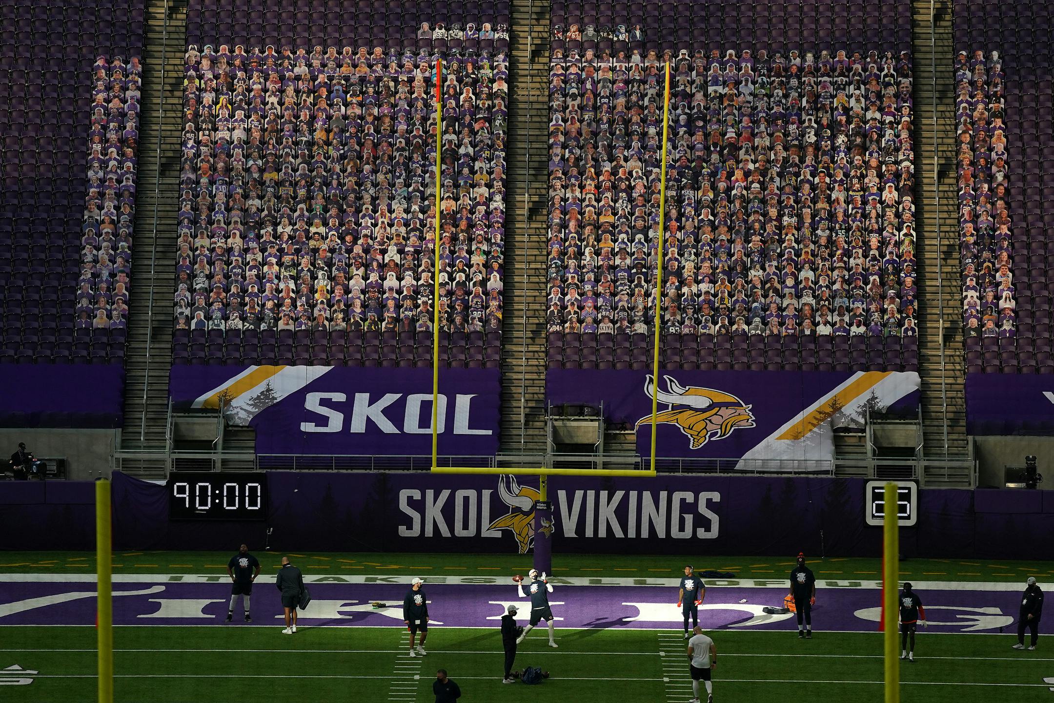 The Chicago Bears warmed up on the field.