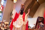 Actors and musicians presented Palm Sunday Family Mass in collaboration with Heart of the Beast Puppet and Mask Theatre at Saint Joan of Arc Catholic 