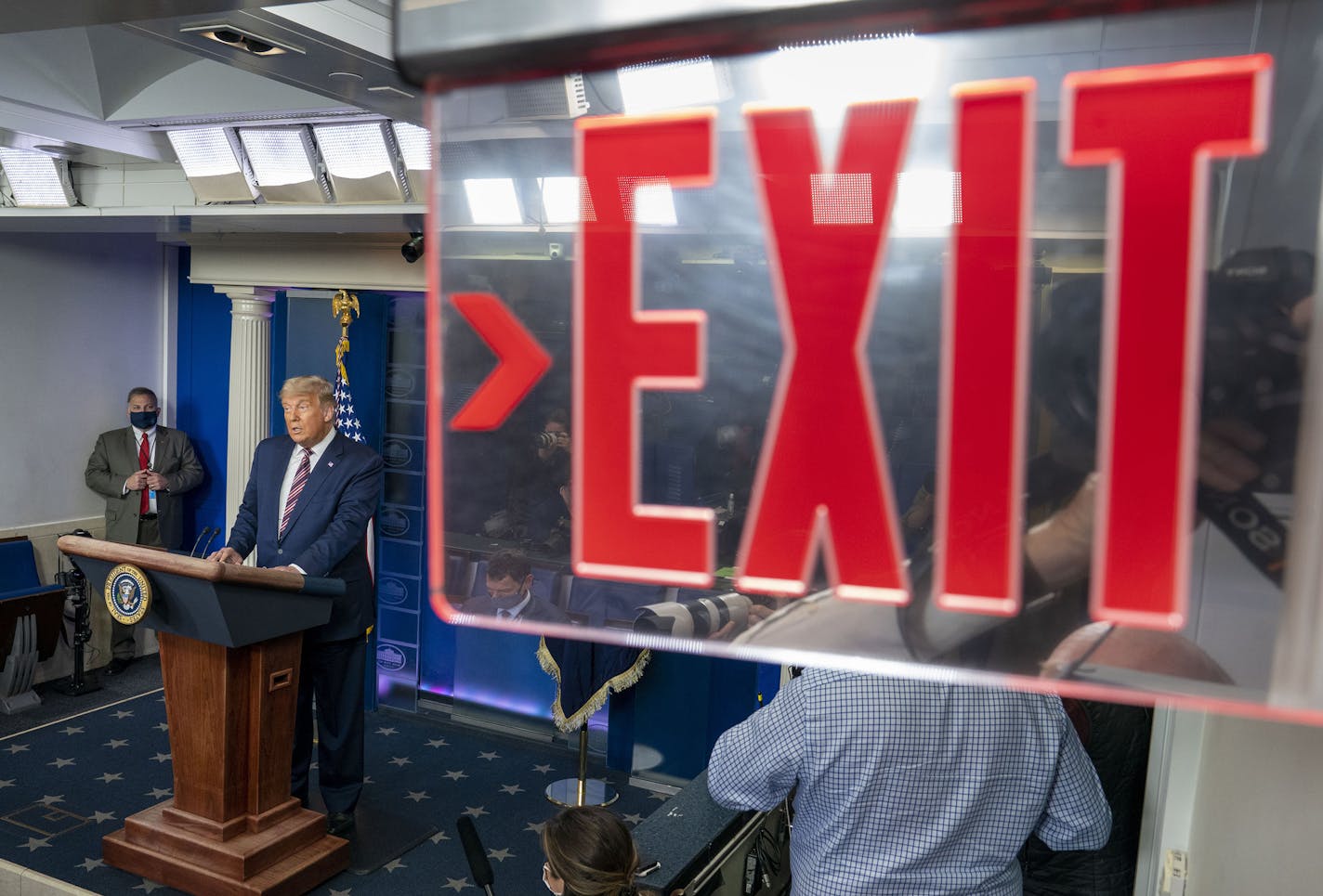 President Donald Trump makes a statement at the White House in Washington, on Thursday, Nov. 5, 2020. (Doug Mills/The New York Times)