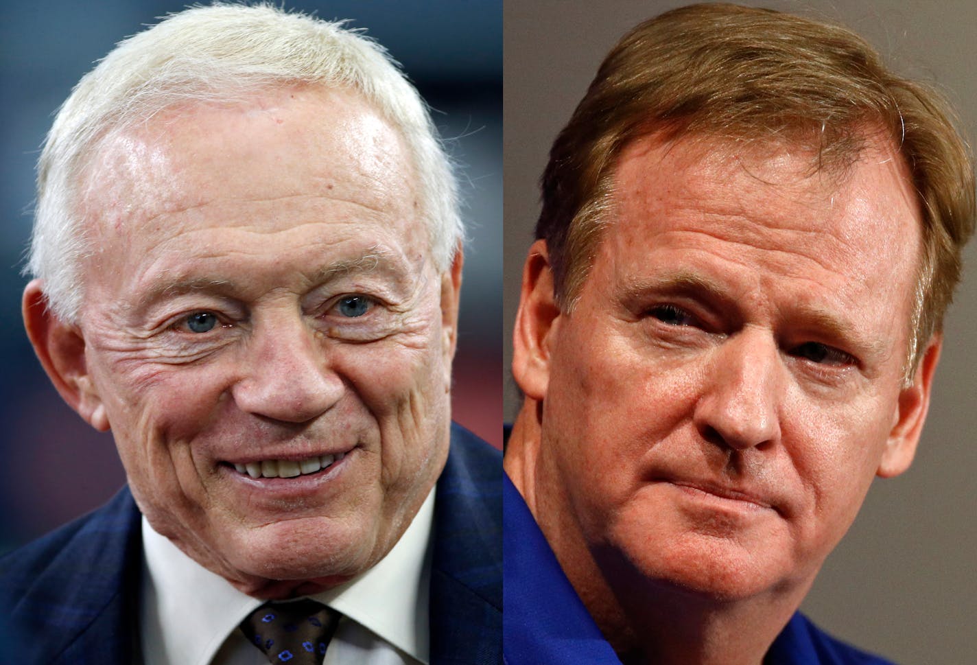 Jerry Jones, left, and NFL commissioner Roger Goodell