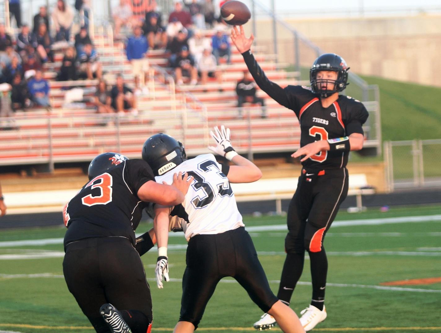 Farmington junior Kole Hinrichsen threw for 385 yards and six touchdowns in the first half against Eastview last Friday. Photo courtesy of Farmington/Rosemount Independent Town Pages.