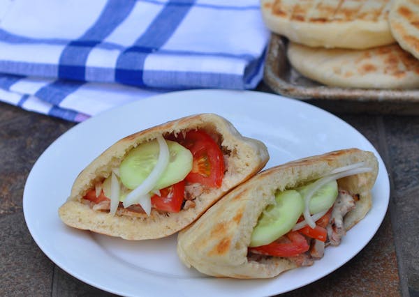 Credit: Meredith Deeds, Special to the Star Tribune Chicken Shawarma Pita, with homemade pitas.