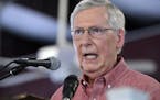 FILE - In this Aug. 3, 2019 file photo, Senate Majority Leader Mitch McConnell, R-Ky., addresses the audience gathered at the Fancy Farm Picnic in Fan