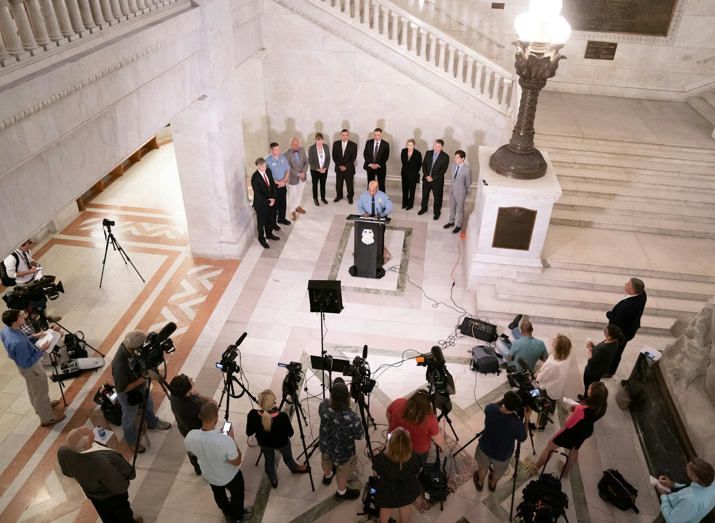 Minneapolis Mayor Jacob Frey, Police Chief Medaria Arradondo and Tom Arneson, Managing Attorney for the Hennepin County Attorney's Office, Juvenile Division, spoke at a press conference to announce the arrest of a suspect in the 2015 murder of Susan Spiller. ] GLEN STUBBE &#x2022; glen.stubbe@startribune.com Tuesday, June 25, 2019 MPD is holding a news conference at 2:15 p.m. Tuesday to announce a development in a major case, possibly related to the years-old murder of Susan Spiller, a popular N