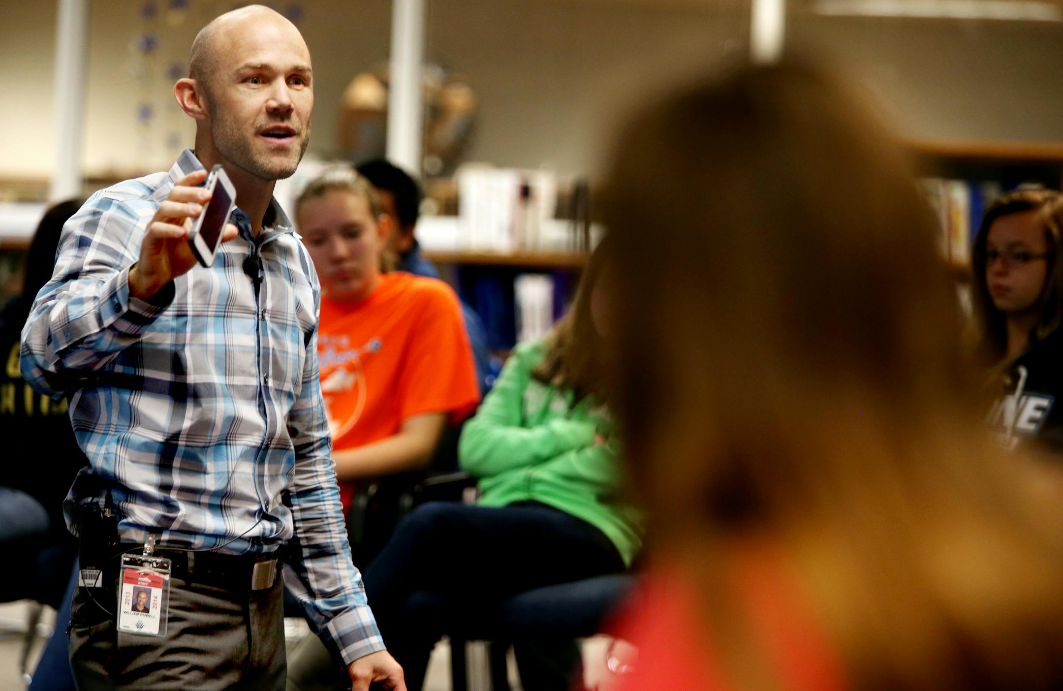 Building Technical Coodinator, Will Powell talk to the 8th grade students at Roosevelt Middle School about web behavior. Blaine, MN on October 31, 2013. ] JOELKOYAMA&#x201a;&#xc4;&#xa2;joel koyama@startribune It's the new "talk" health teachers are having with tweens, early teens and their parents at Anoka-Hennepin Middle Schools. School experts talk about revealing too much and proper etiquette asking children, "Would you tell that to your grandma?" Parents are told they need to have the "talk"