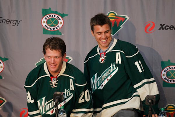 The Minnesota Wild will introduce Ryan Suter left Zach Parise to the media at a press conference Monday July 09, 2012 in St. Paul, MN. ] Jerry Holt/ S