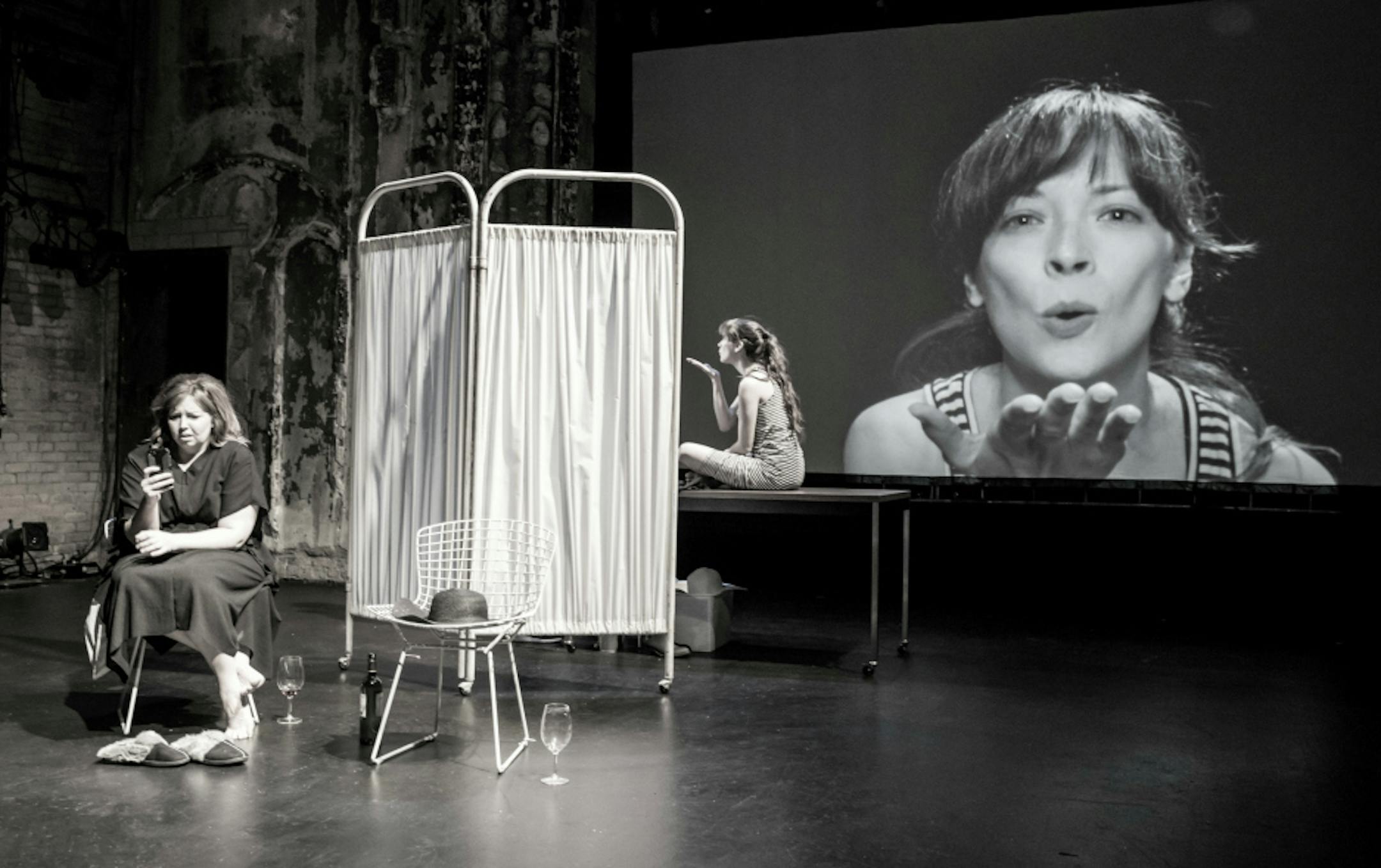Debra Berger (left) and Emily Michaels King riff on Ingmar Bergman's film "Persona," in which the identities of two women seem to merge, in their play, "Animus."