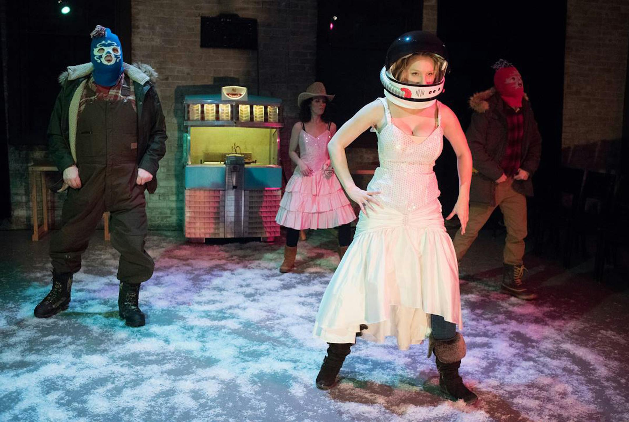 Luverne Seifert, Sara Marsh, Jane Froiland and James Rodriguez in "The Norwegians" at Dark & Stormy.