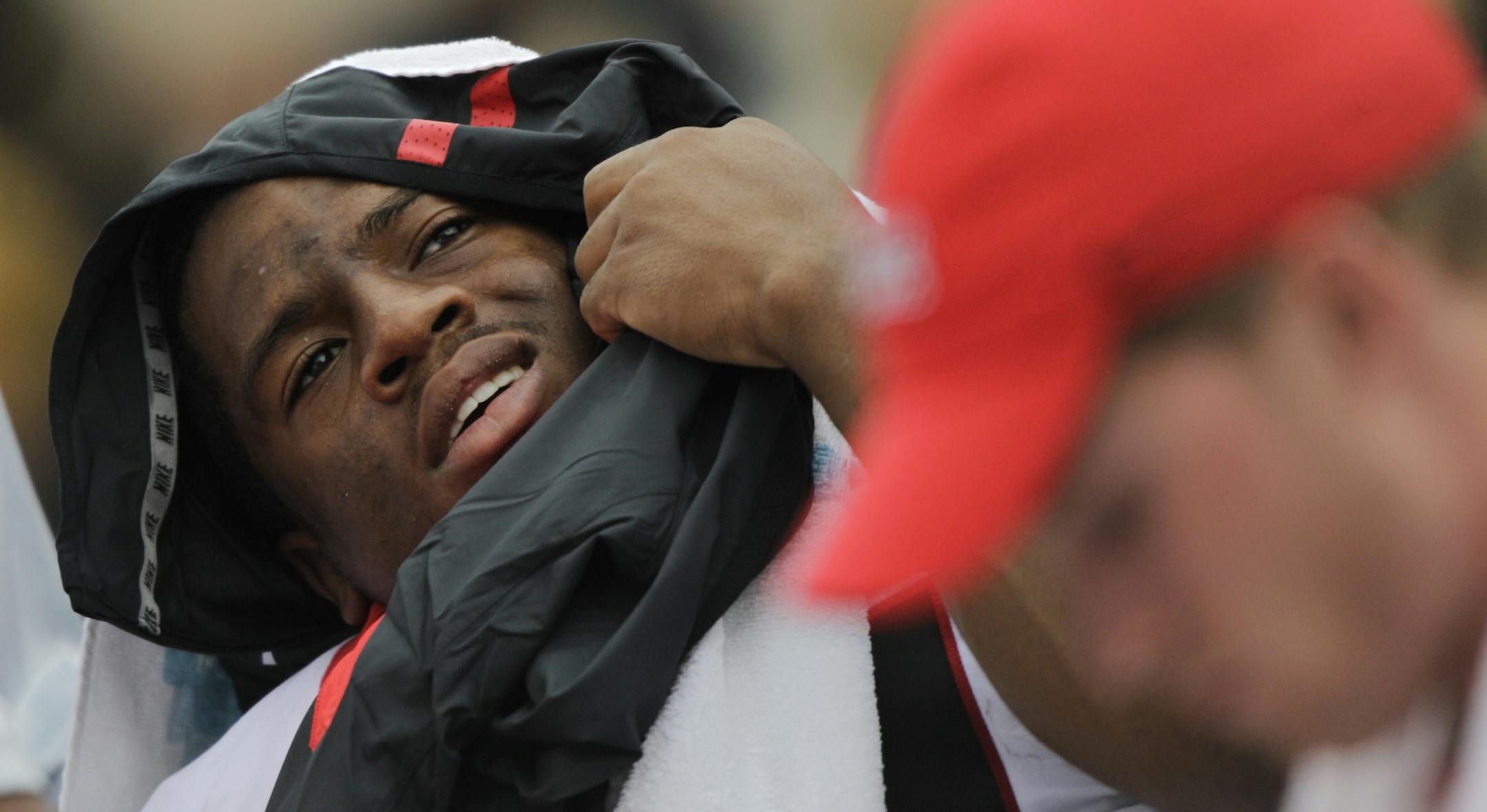 Georgia running back Nick Chubb (27) lays on the trainers table after being injured on a tackle by Tennessee defensive back Emmanuel Moseley (12) during the first half of an NCAA college football game Saturday, Oct. 10, 2015 in Knoxville, Tenn. (AP Photo/Wade Payne)