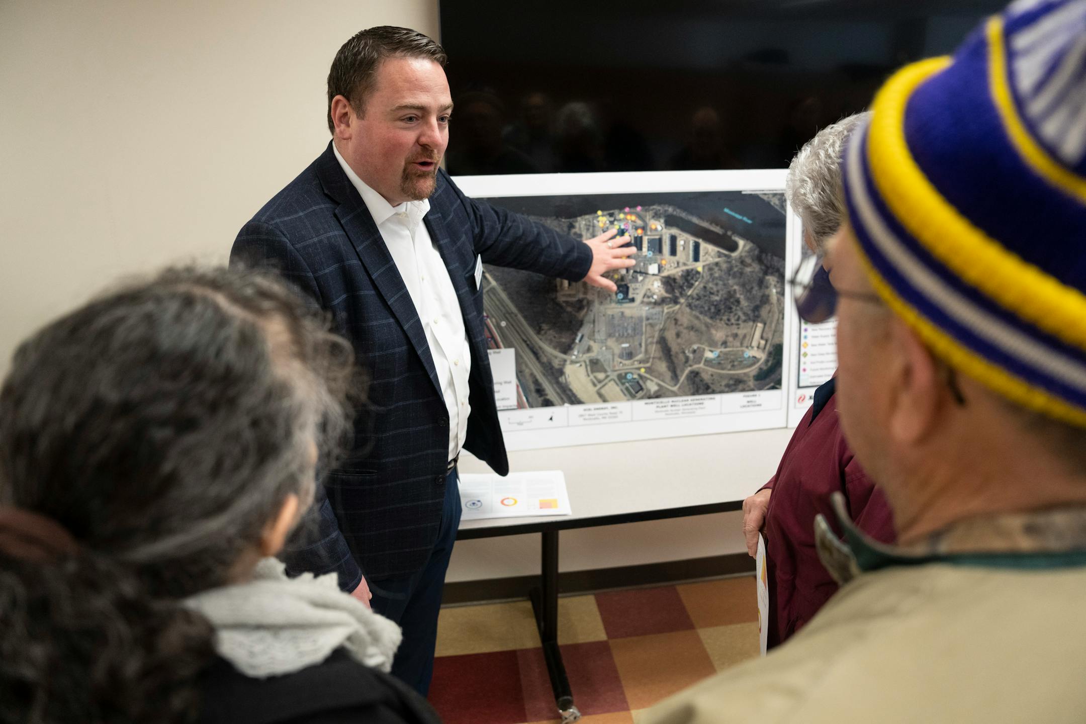 Xcel Energy regional vice president John Marshall explains the leak to a group of people who live a quarter of a mile from the nuclear power plant who had concerns about their safety during a community meeting.