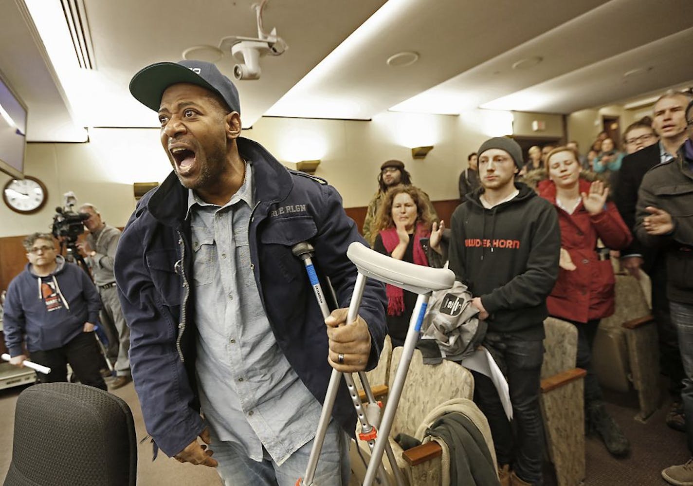 John Thompson was among many who attended a hearing regarding a bill about protesting that became angry after the vote at the State Legislature, Tuesday, January 24, 2017 at the State Office Building in St. Paul, MN.