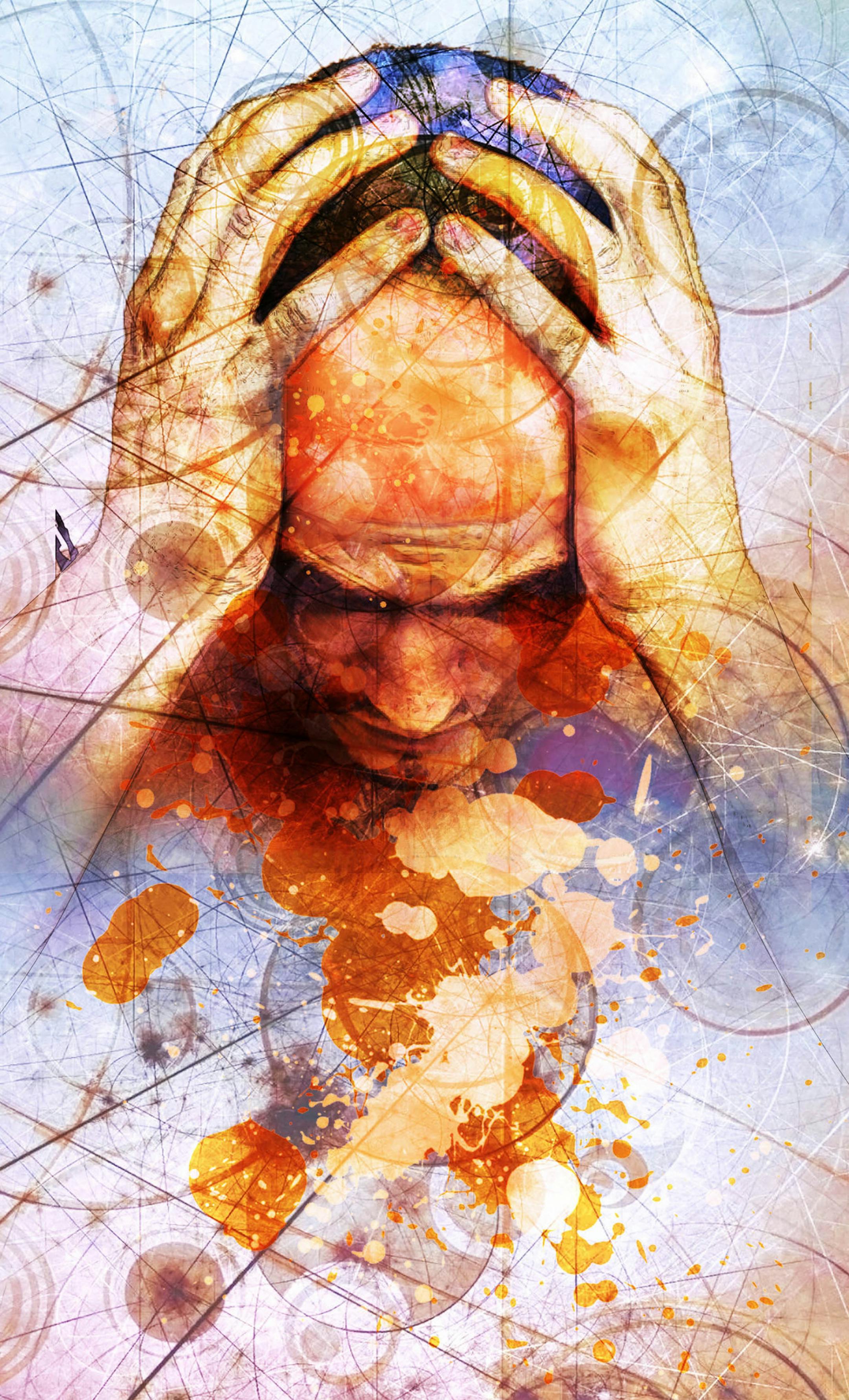 300 dpi Rick Nease illustration of a crime defendant holding his head in his hands. Detroit Free Press 2011<p> krtnational national; krt; krtcampus campus; mctillustration; 02001000; CLJ; CRI; krtcrime crime; de contributed nease; 2011; krt2011; defendant; accused; court case; trial