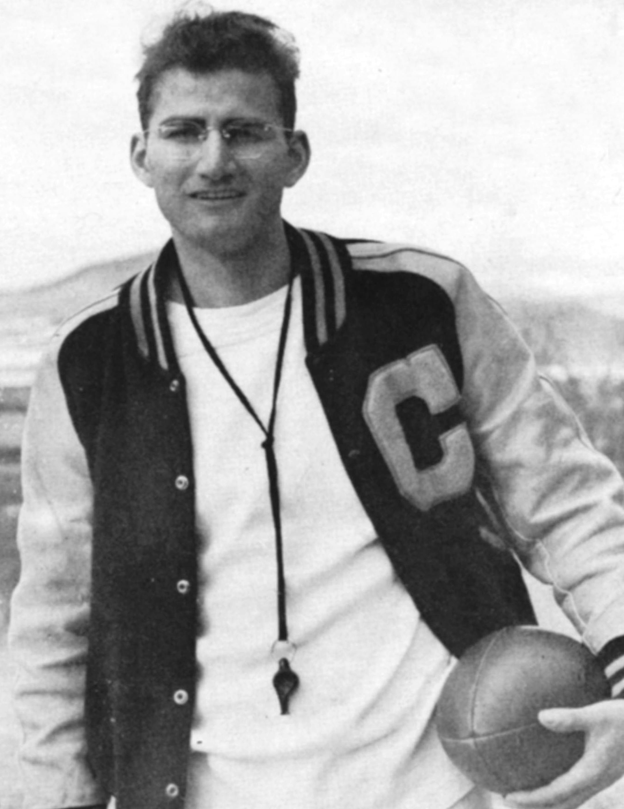 A young coach John Gagliardi in a letter jacket.