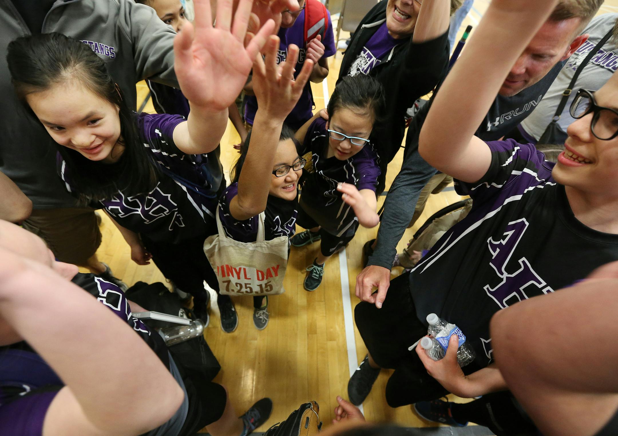 Sister Stevey France left , Mia France, and Hana France with teammates celebrated there win Tuesday 17, 2016 in New Brighton, MN.] Siblings Stevey France, Kai France, Mia France, and Hana France are members of the Anoka-Hennepin adapted softball team they played Mounds View/Irondale/Rosedale at Highview Middle School. Jerry Holt /Jerry.Holt@Startribune.com