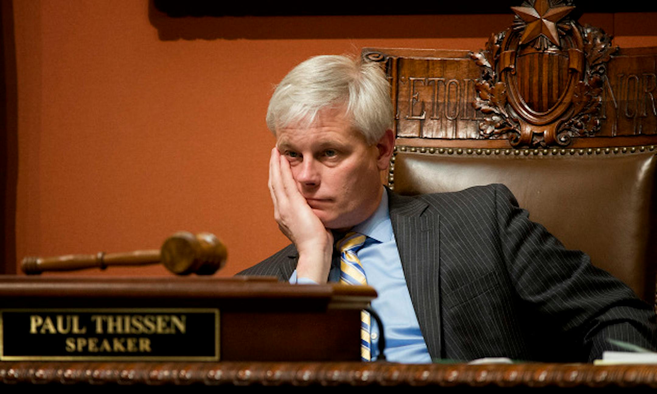 Presiding over his fourth omnibus bill debate in four days, Speaker Paul Thissen slumped a bit during debate of  the higher education bill.  Thursday, April 25, 2013    ]       GLEN STUBBE * gstubbe@startribune.com