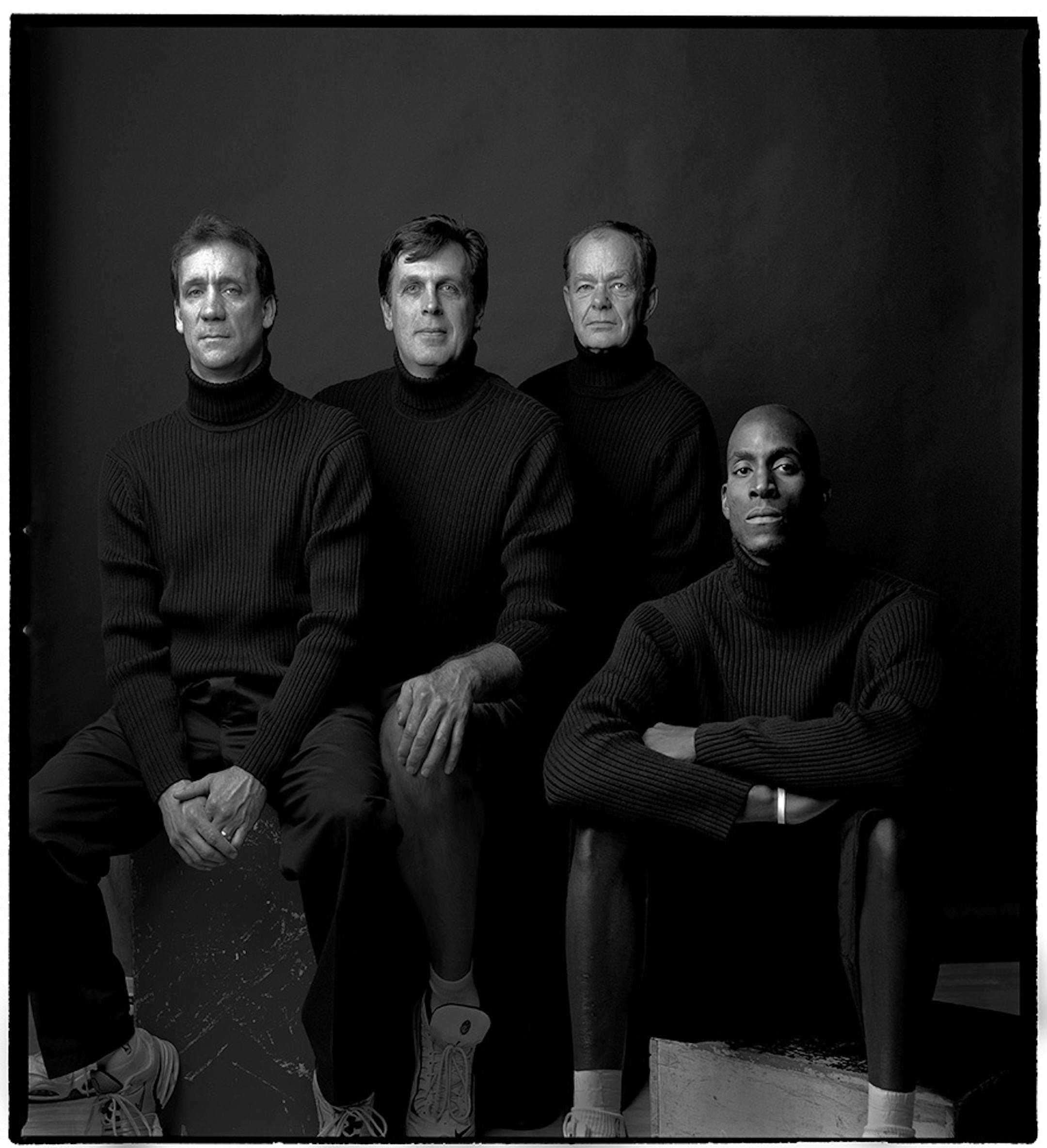 Flip Saunders, Kevin McHale, Glen Taylor, and Kevin Garnett, photographed for the 2001 season preview.
