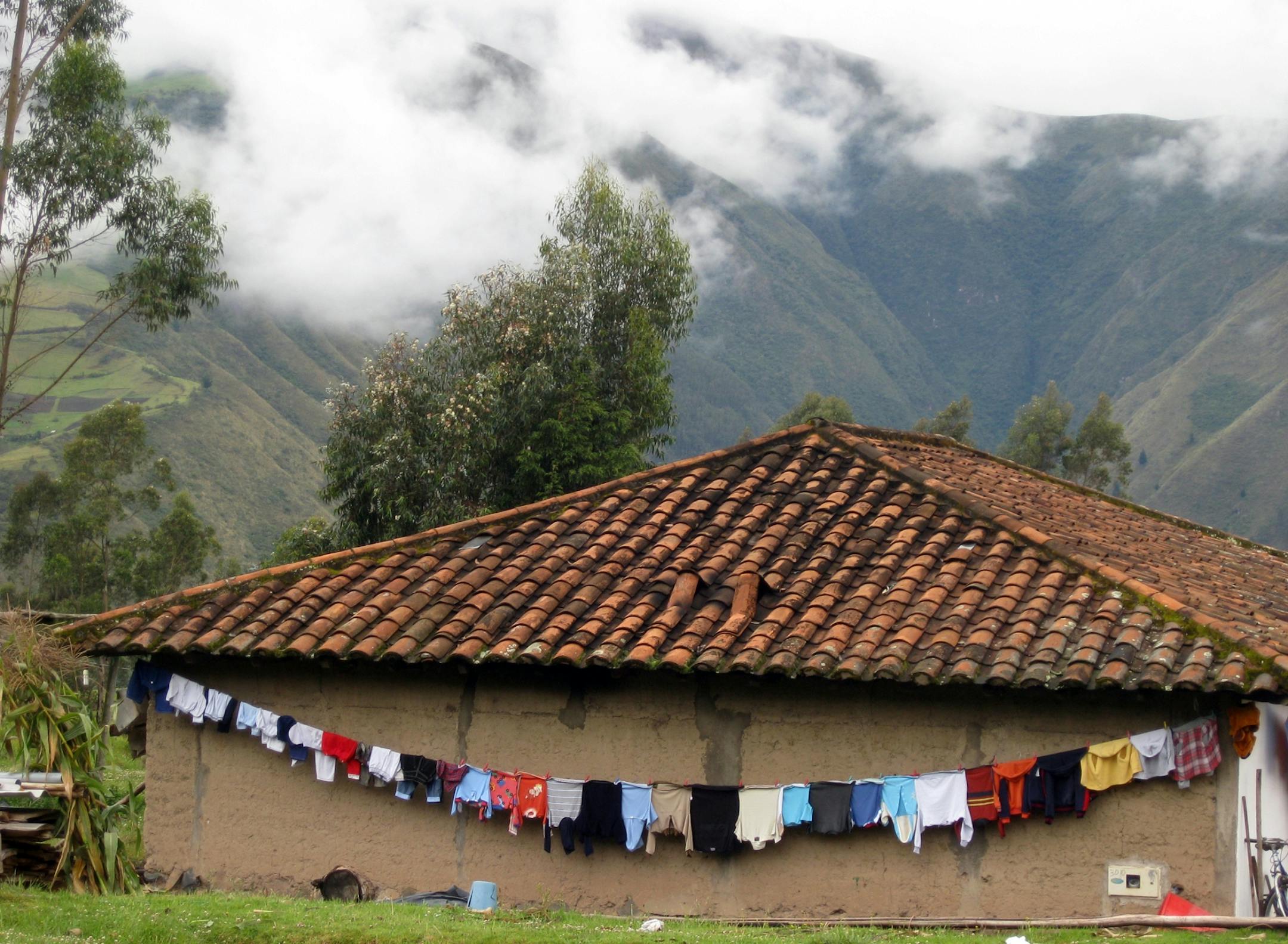 A rainbow of drying laundry punctuated the cloudy hillsides nears Angochagua in the Ecuadoran Highlands.