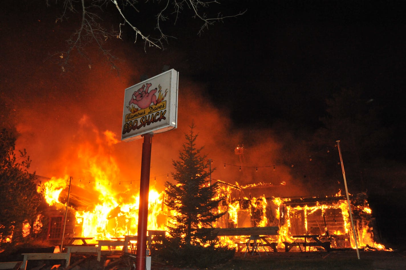 The original Famous Dave's restaurant in Hayward, Wis., burned to the ground early Monday morning.