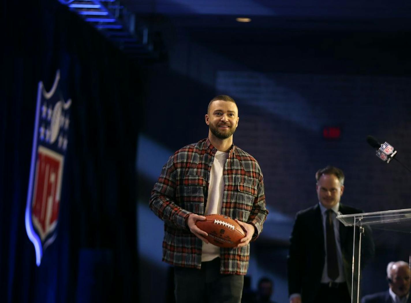 Justin Timberlake spoke during press conference at the Hilton Hotel about his performance at the Super Bowl half time show Feb 1, 2017 Minneapolis, MN.