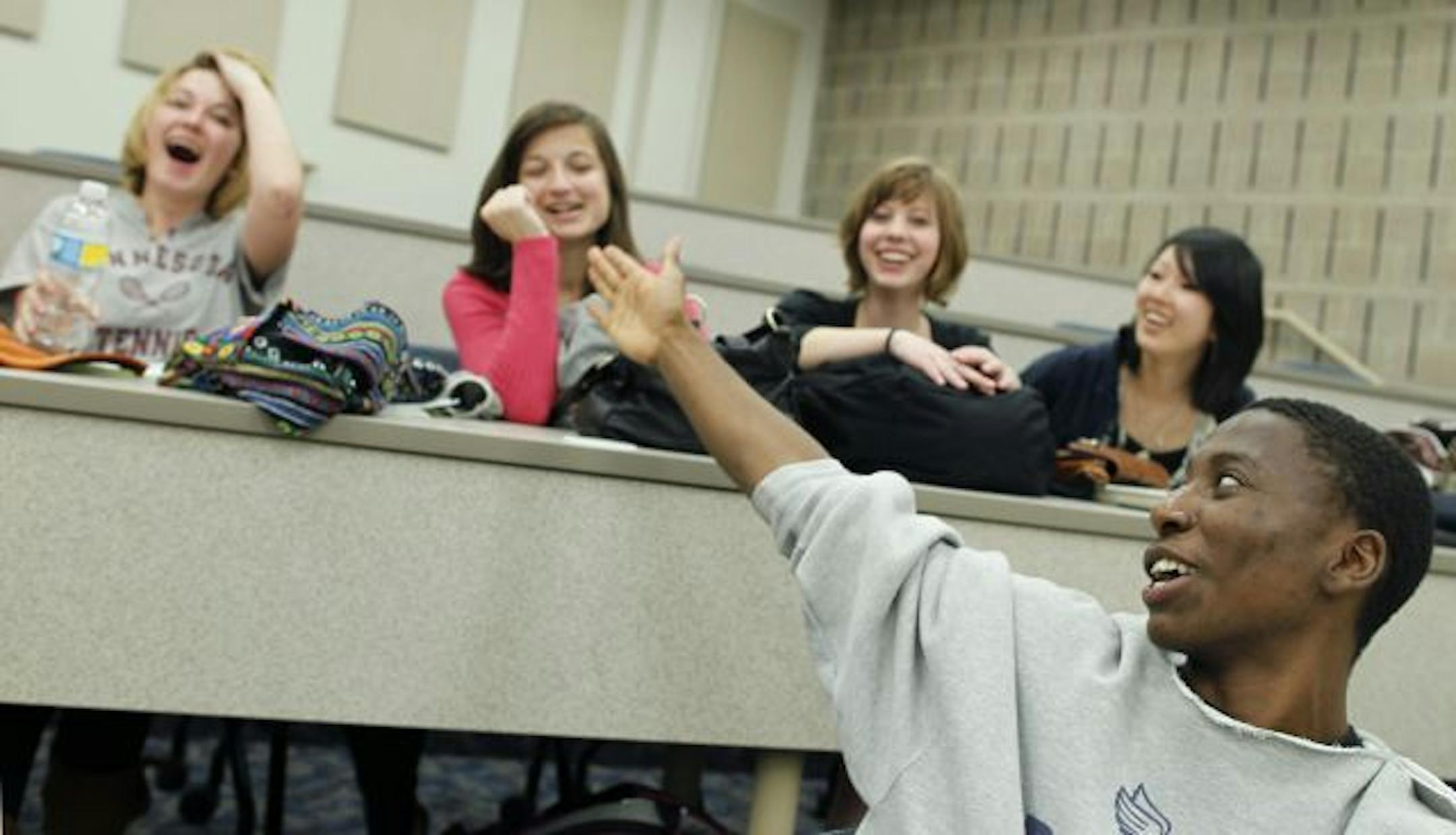 At Woodbury High School, an Advanced Placement world history study review was conducted Monday by instructor Wes Bolin. Melvin Efesoa, foreground, a sophomore, gave Codruta Vizoli, far left, a hard time for answering a trivia question incorrectly.