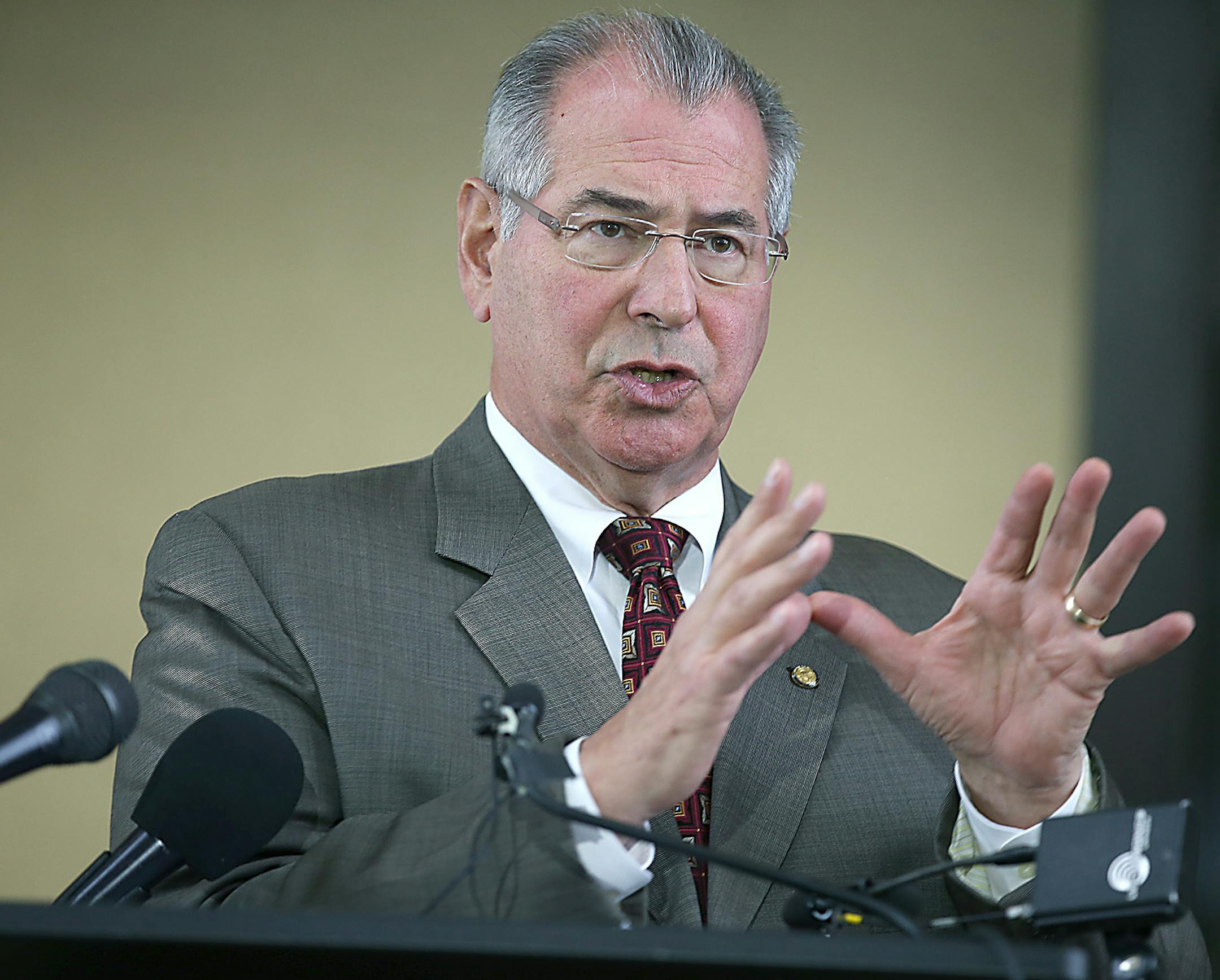 Hennepin County Attorney Mike Freeman announced the charges against the four defendants in the shooting of five people near the Minneapolis Police Department&#x2019;s 4th Precinct on Nov. 23, during a press conference at the Hennepin County Government Center, Monday, November 30, 2015 in Minneapolis, MN.