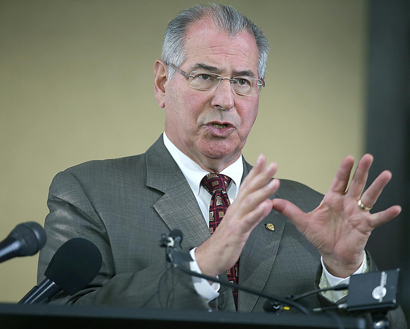 Hennepin County Attorney Mike Freeman announced the charges against the four defendants in the shooting of five people near the Minneapolis Police Department&#x2019;s 4th Precinct on Nov. 23, during a press conference at the Hennepin County Government Center, Monday, November 30, 2015 in Minneapolis, MN.