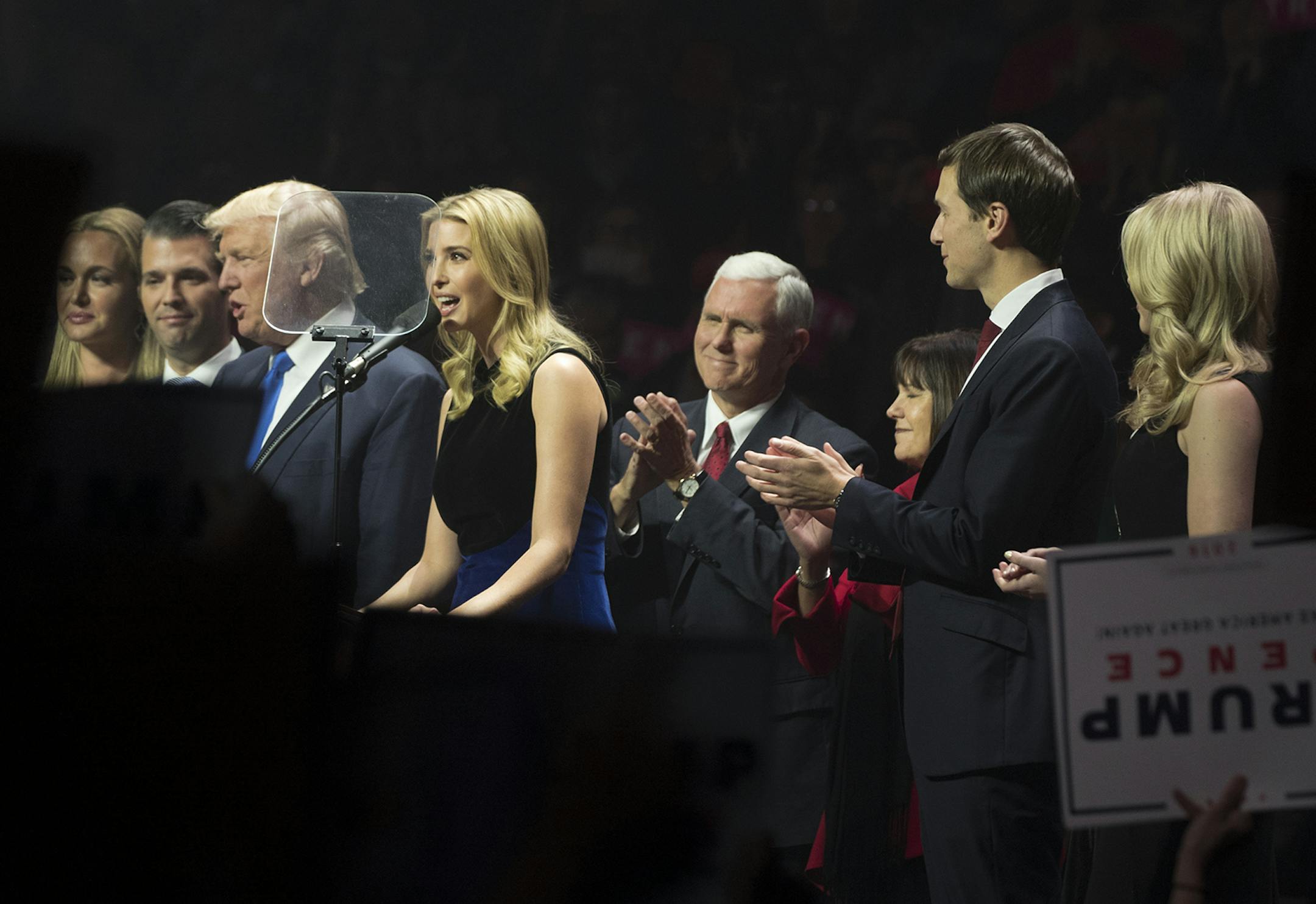 FILE — Ivanka Trump delivers remarks at a campaign rally with her family and father, President-elect Donald Trump, and Mike and Karen Pence in Manchester, N.H., Nov. 7, 2016. Rudy Giuliani, a top adviser to Trump, said Nov. 13 that it would be “unrealistic” to remove Trump’s children from their roles in running his business empire and place the assets into a strict blind trust like the ones used by previous presidents.(Stephen Crowley/The New York Times) ORG XMIT: MIN