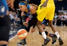 Guard Odyssey Sims (shown in a May game against Seattle) led the Lynx with 19 points in a 79-74 loss to Las Vegas on Sunday.