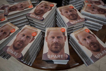 FILE - Copies of the new book by Prince Harry called "Spare" are displayed at a book store in London, Jan. 10, 2023. Prince Harry's explosive memoir, 