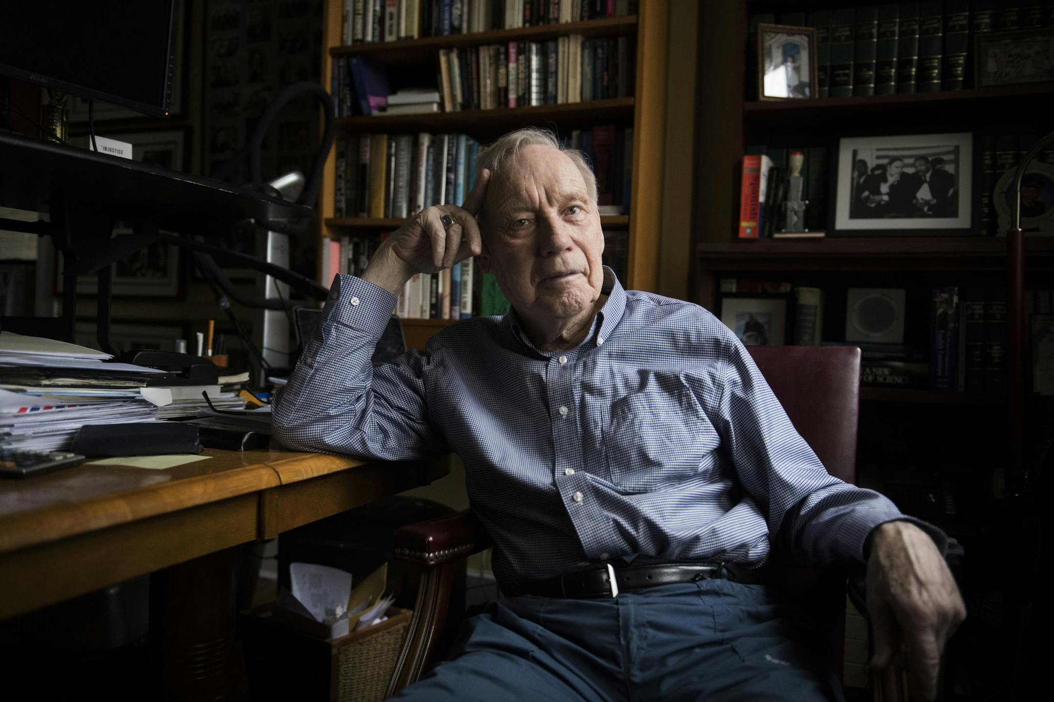 William Pepper, shown here in his New York office, has never stopped investigating the King assassination. He does not believe James Earl Ray was the killer of Dr. Martin Luther King Jr. MUST CREDIT: photo for The Washington Post by Michael Noble Jr.