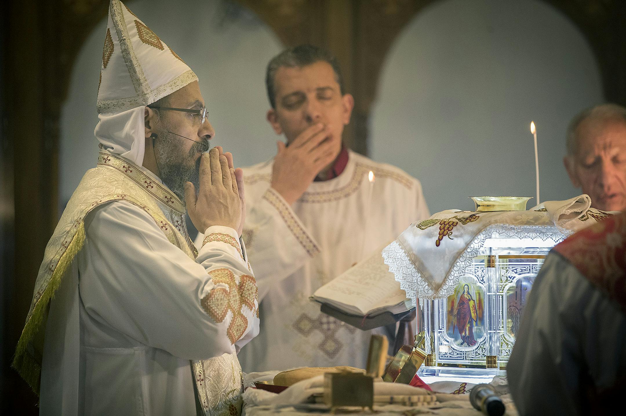 Father Yohannes led a mass at St. Mary's Coptic Orthodox Church, Sunday, April 30, 2017 in South St. Paul, MN. Though few know about its existence, the Twin Cities' Coptic Orthodox community is quietly growing by about 15 families a year, with plans to expand its home base at St. Mary's in South St. Paul by adding a gymnasium this summer. The archdiocese also built a second metro-area church in Plymouth eight months ago and is adding masses there. Families are coming to Minnesota from other part