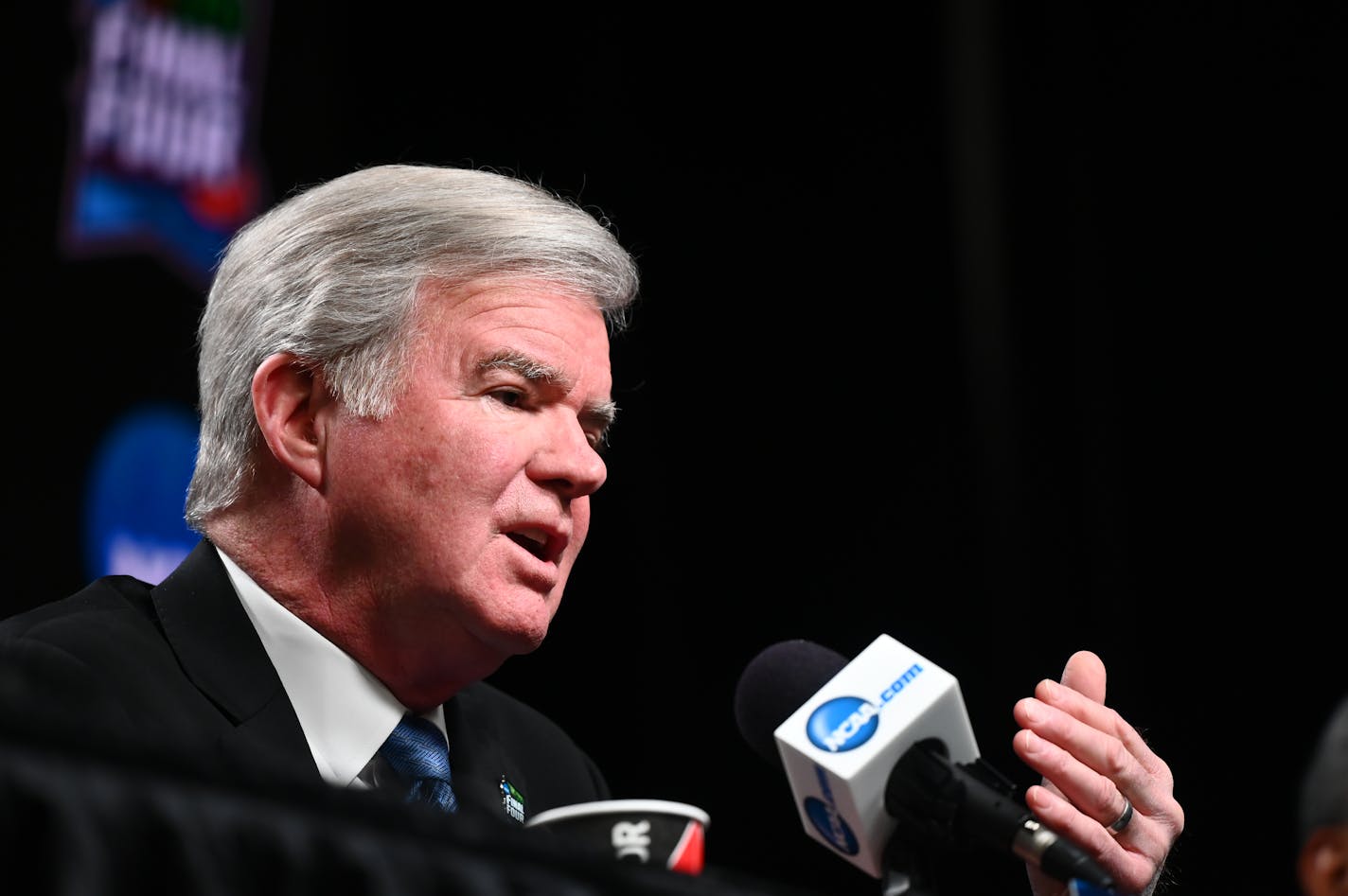 NCAA President Mark Emmert said court cases involving recruiting and scholarships are still being decided.