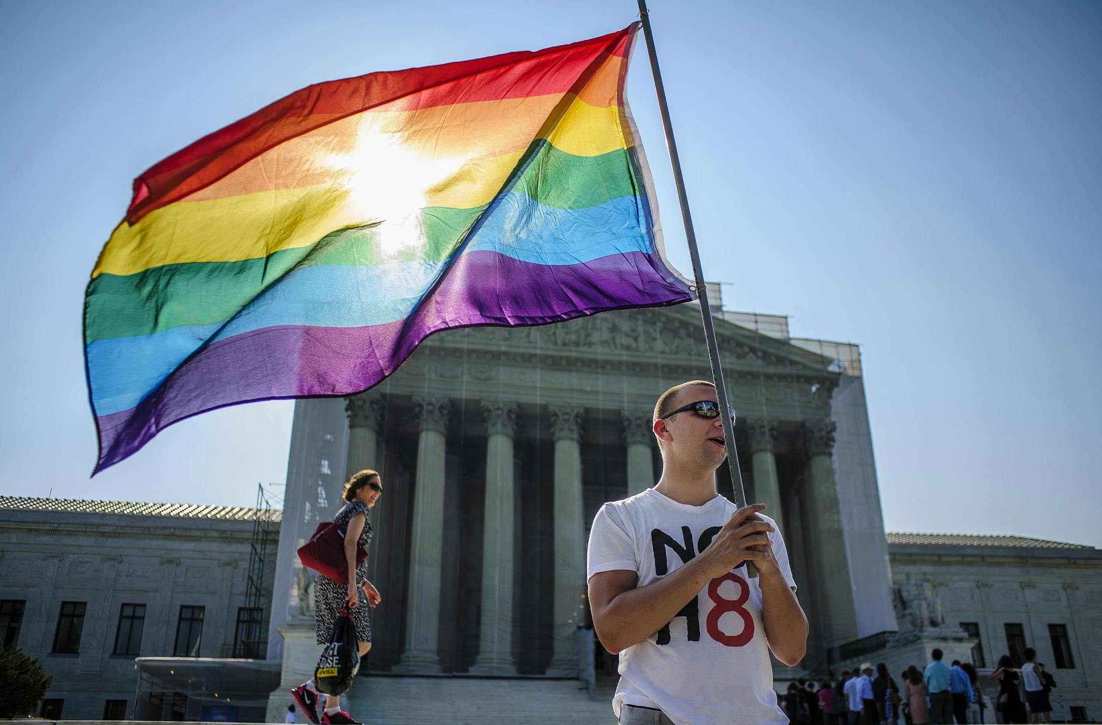 Demonstrators gather in front of the U.S. Supreme Court on Tuesday, June 25, 2013, in Washington, DC. The court is expected to rule on a case on the Defense of Marriage Act and other gay rights issues this week. (Pete Marovich/MCT) ORG XMIT: 1140273 ORG XMIT: MIN1306251140421013