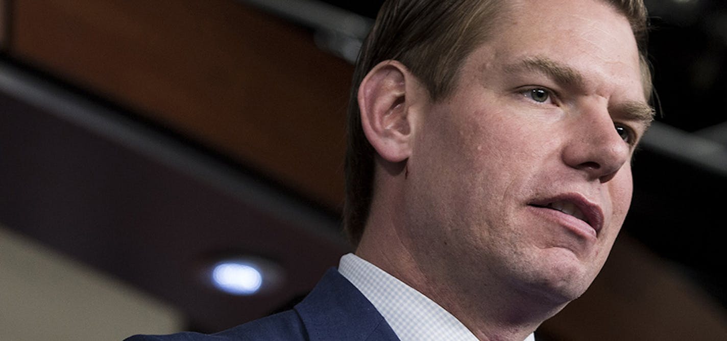 Rep. Eric Swalwell (D-Calif.) speaks at a news conference on May 17, 2017, at the U.S. Capitol in Washington, D.C. (Alex Edelman/Zuma Press/TNS) ORG XMIT: 1279521