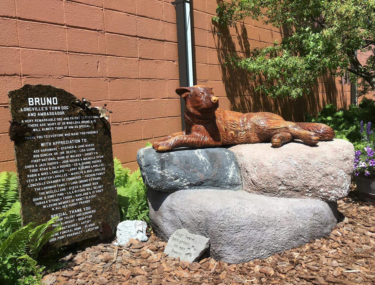 Even before his death last year, the resort town of Longville, Minn., had erected this statue of its beloved ambassador, Bruno. The dog could often befound sleeping beside his statue, when he wasn't napping in the middle of the street.