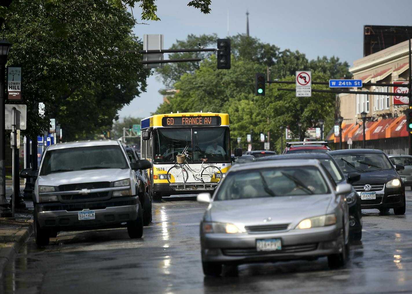 Traffic moved along Hennepin Avenue near W. 24th Street during an evening commute.