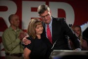Congressman Erik Paulsen hugged his wife Kelly Paulsen after giving his concession speech at the Republican Party of Minnesota headquarters at the Dou