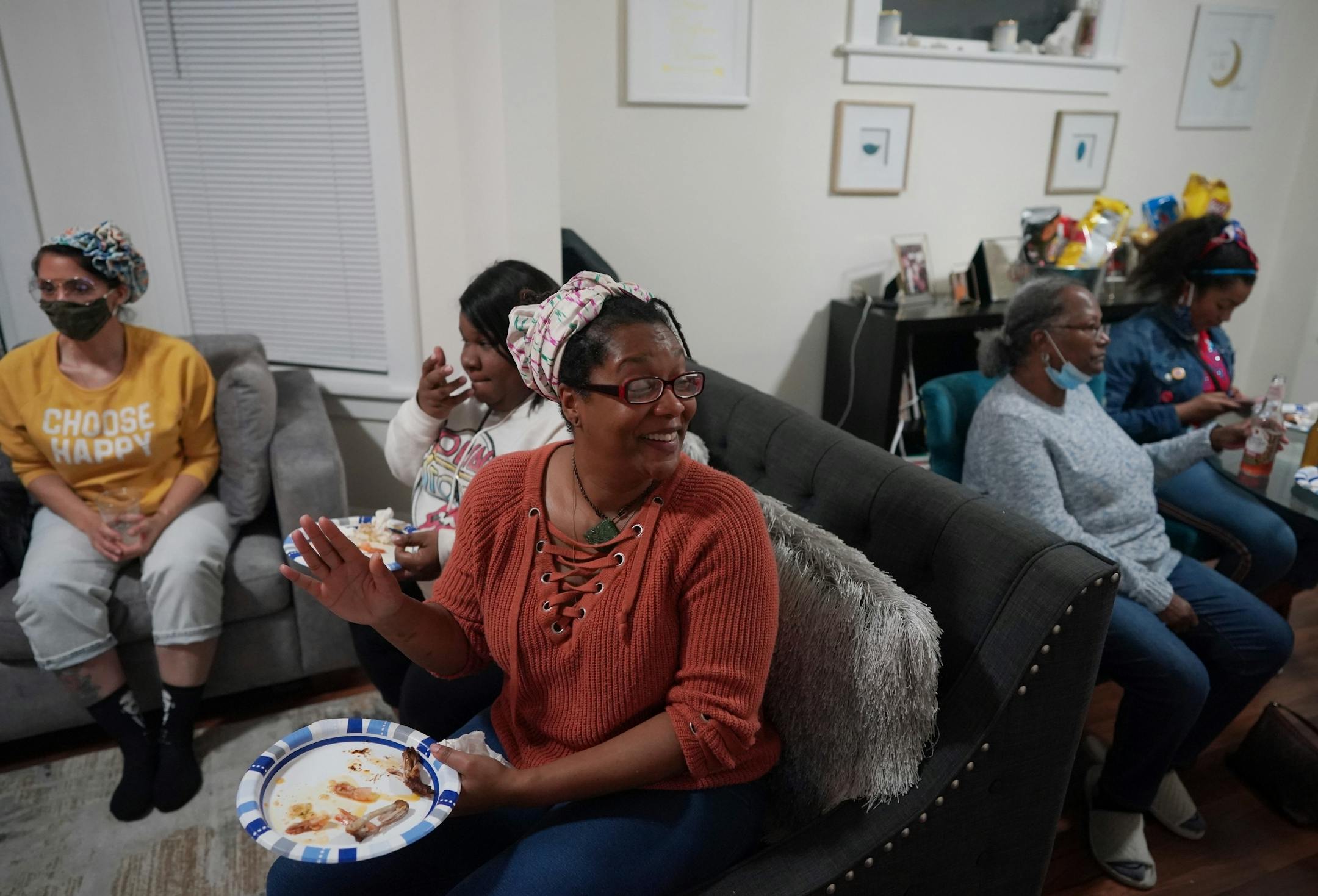 LesleyAnne Crosby of Minneapolis gathered with a small group Black women in St. Paul to watch the results of the 2020 election and witness the possibility of Kamala Harris becoming the first Black woman to become vice president. Crosby said that "If Kamala Harris keeps being the person that she has been during the campaign, then I have no issues with her being vice president ".