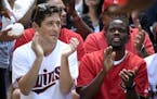 Twin Cities mayors Jacob Frey, of Minneapolis, and Melvin Carter, of St. Paul, watched the Twins play whiffle ball Tuesday on Nicollet Mall in July.