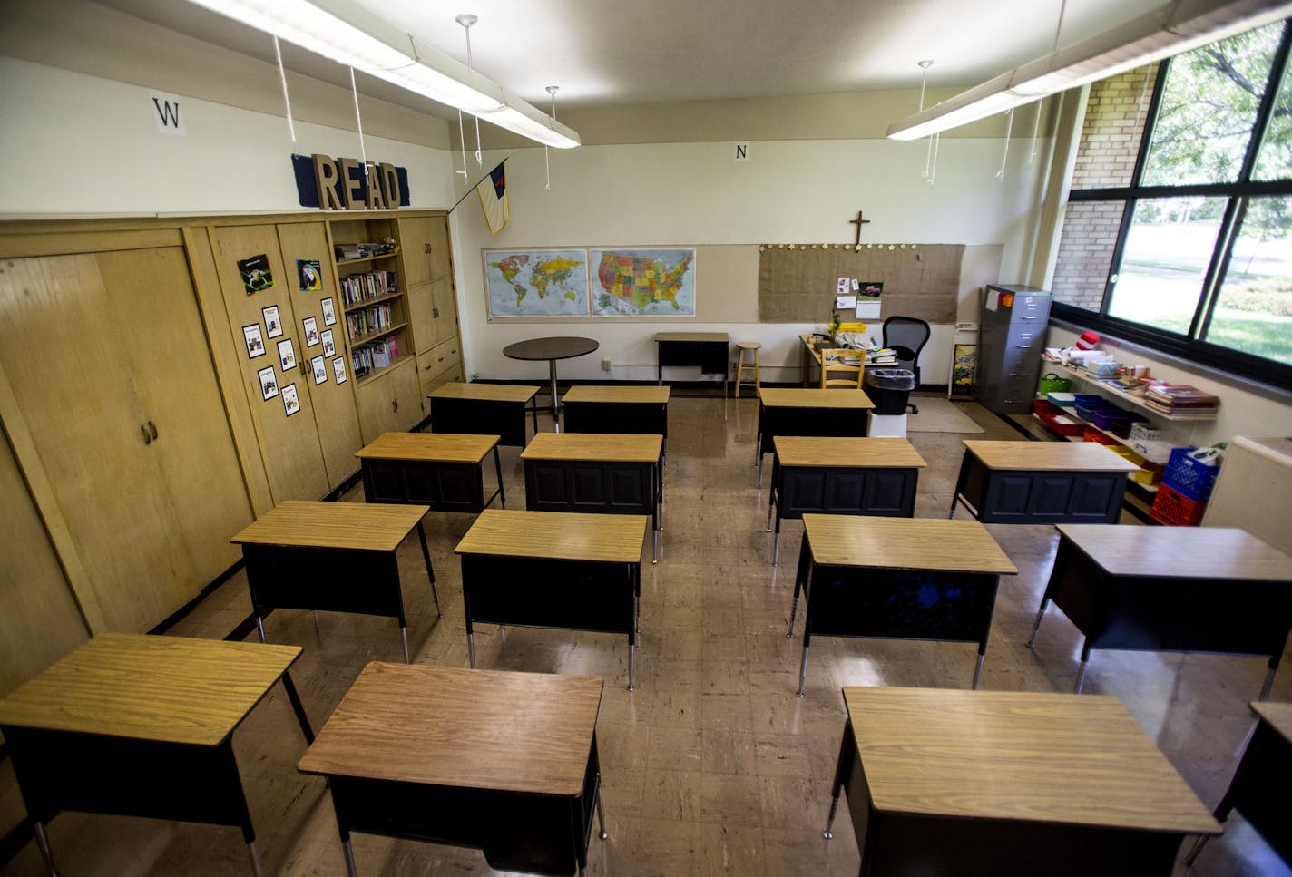 An empty classroom sits prepared for incoming students at Central Lutheran, despite the school closing down. Central Lutheran School has been around for 100 years and has taught generations of students. A little after midnight on August 6, 2018 the staff was informed that the school would be shutting down permanently.