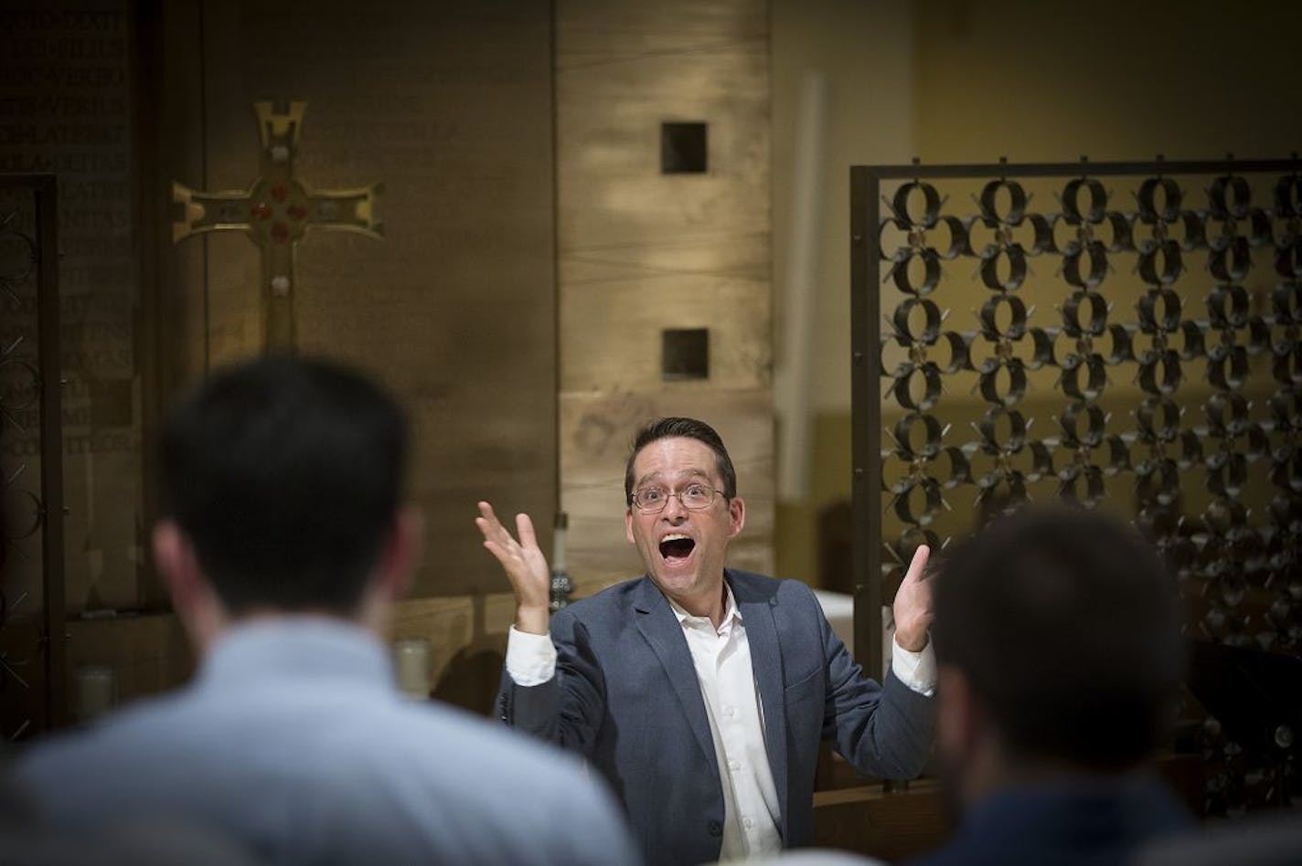 Conductor Paul Weber led a rehearsal with musicians at the St. Thomas Aquinas Chapel on thee University of St. Thomas campus, Thursday, June 22, 2017 in St. Paul, MN.