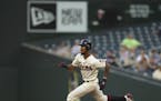 Minnesota Twins center fielder Byron Buxton sprinted to second after his third inning hit to left.