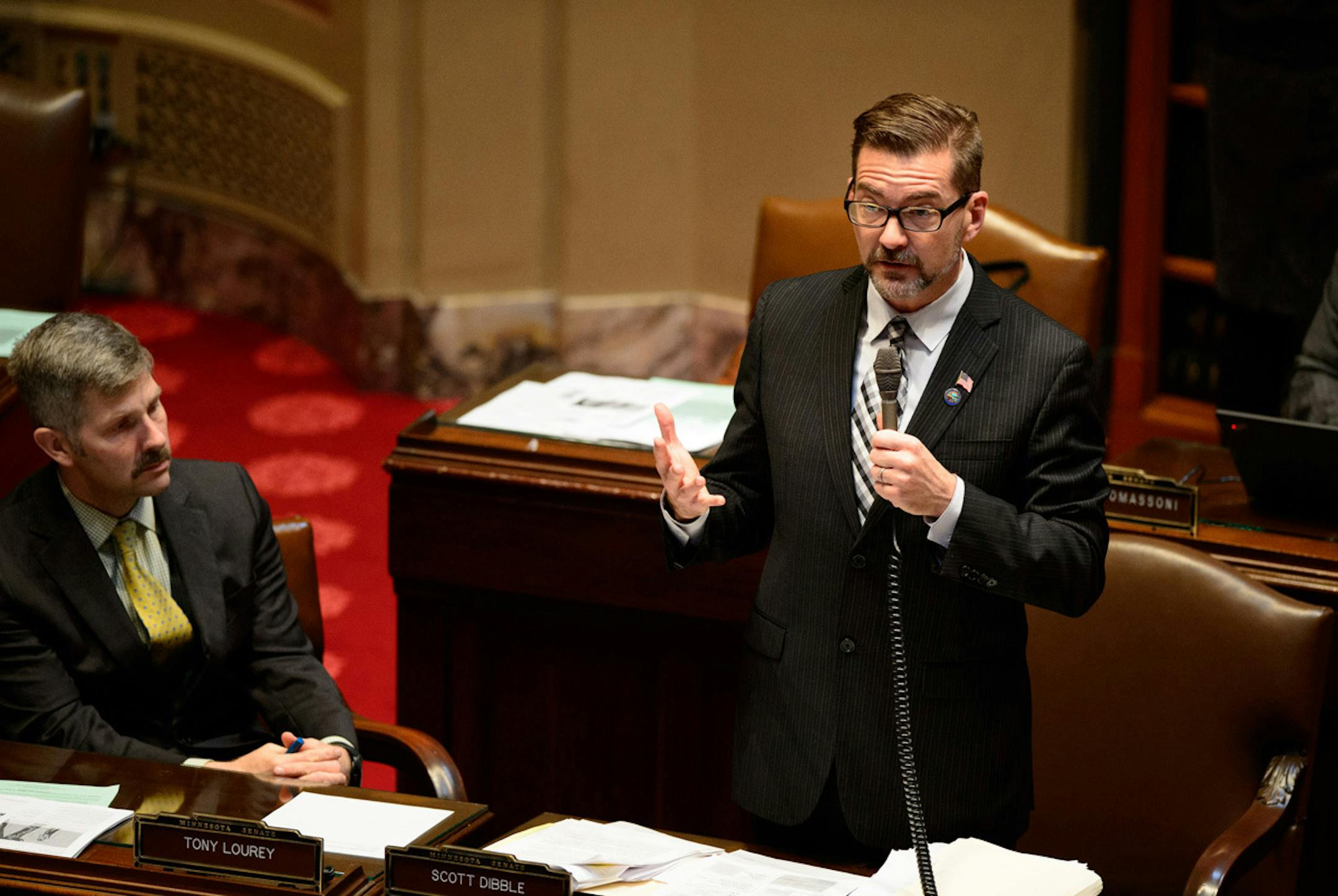 Anti-bullying bill sponsor Sen. Scott Dibble introduced his bill on the Senate floor. ] GLEN STUBBE * gstubbe@startribune.com Thursday, April 3, 2014.