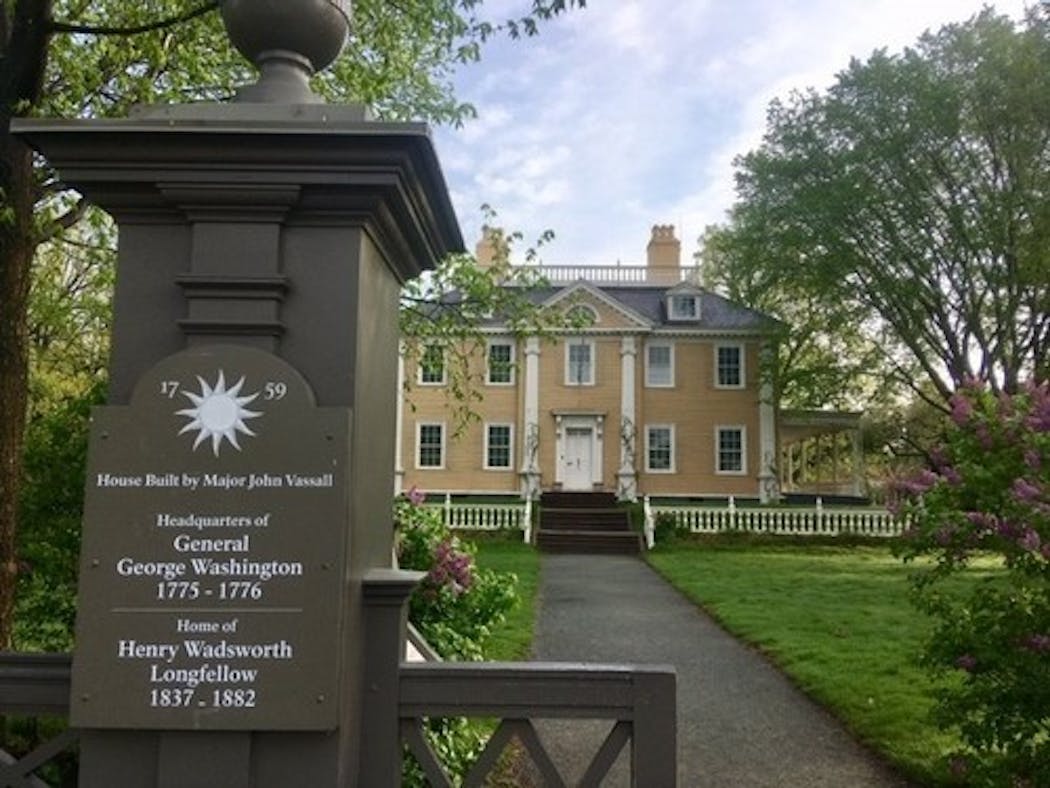 Washington's headquarters in Cambridge, Mass., in 1775-76, during the siege of Boston. It later became the home of poet Henry Wadsworth Longfellow.