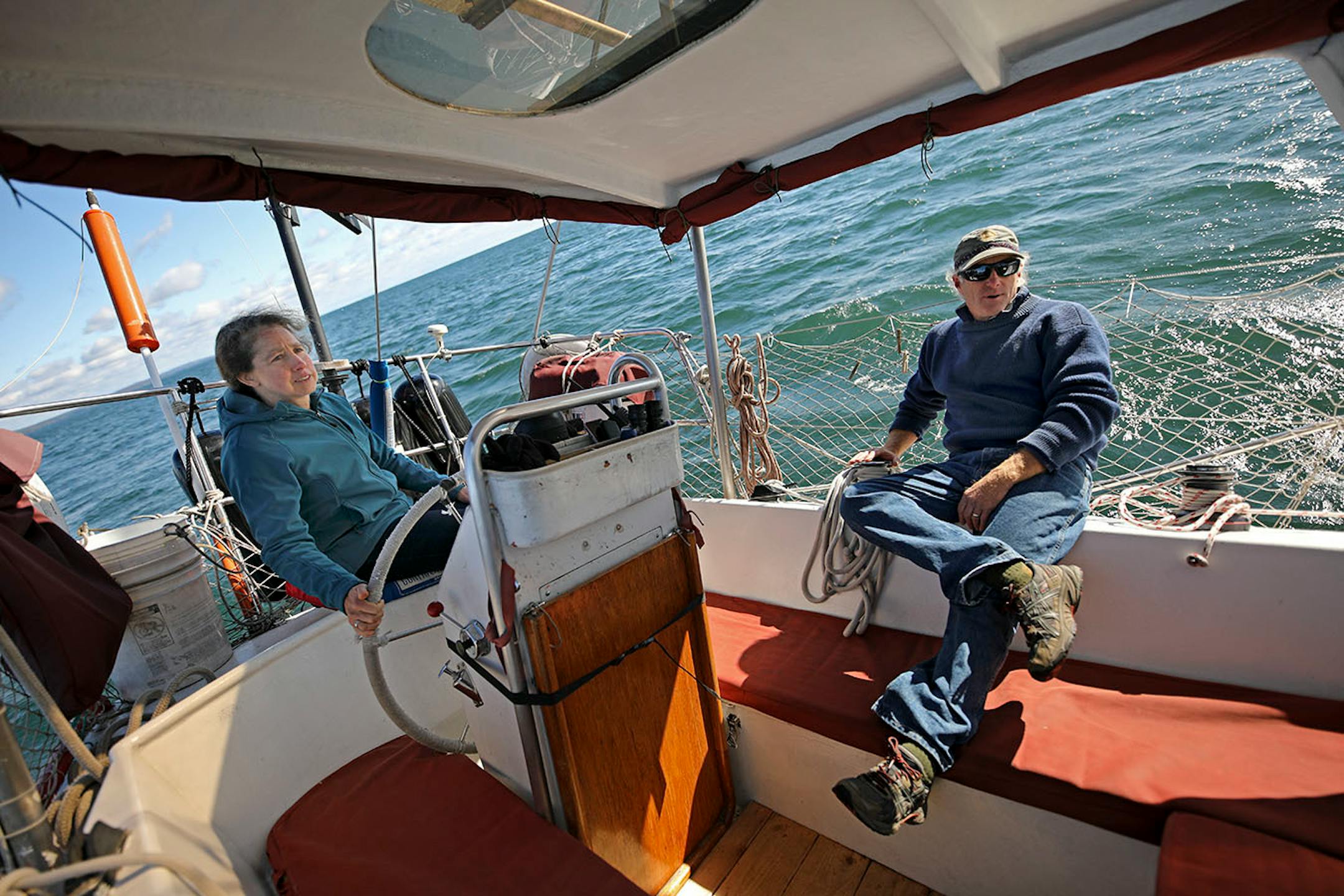 Mark and Katya Gordon sail Amicus out of Knife River.