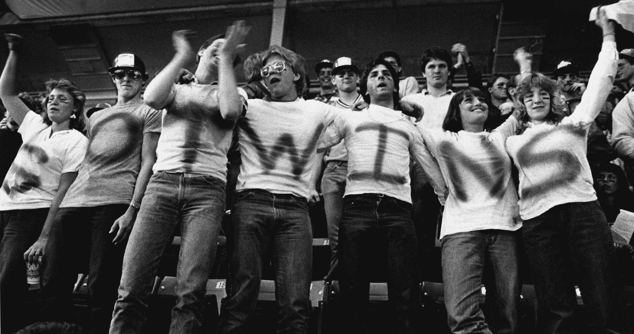 Fans from Marshall, Minn., cheer on opening day of the Minnesota Twins baseball team in the Metrodome on April 3, 1984. (Neil McGahee/Star Tribune)