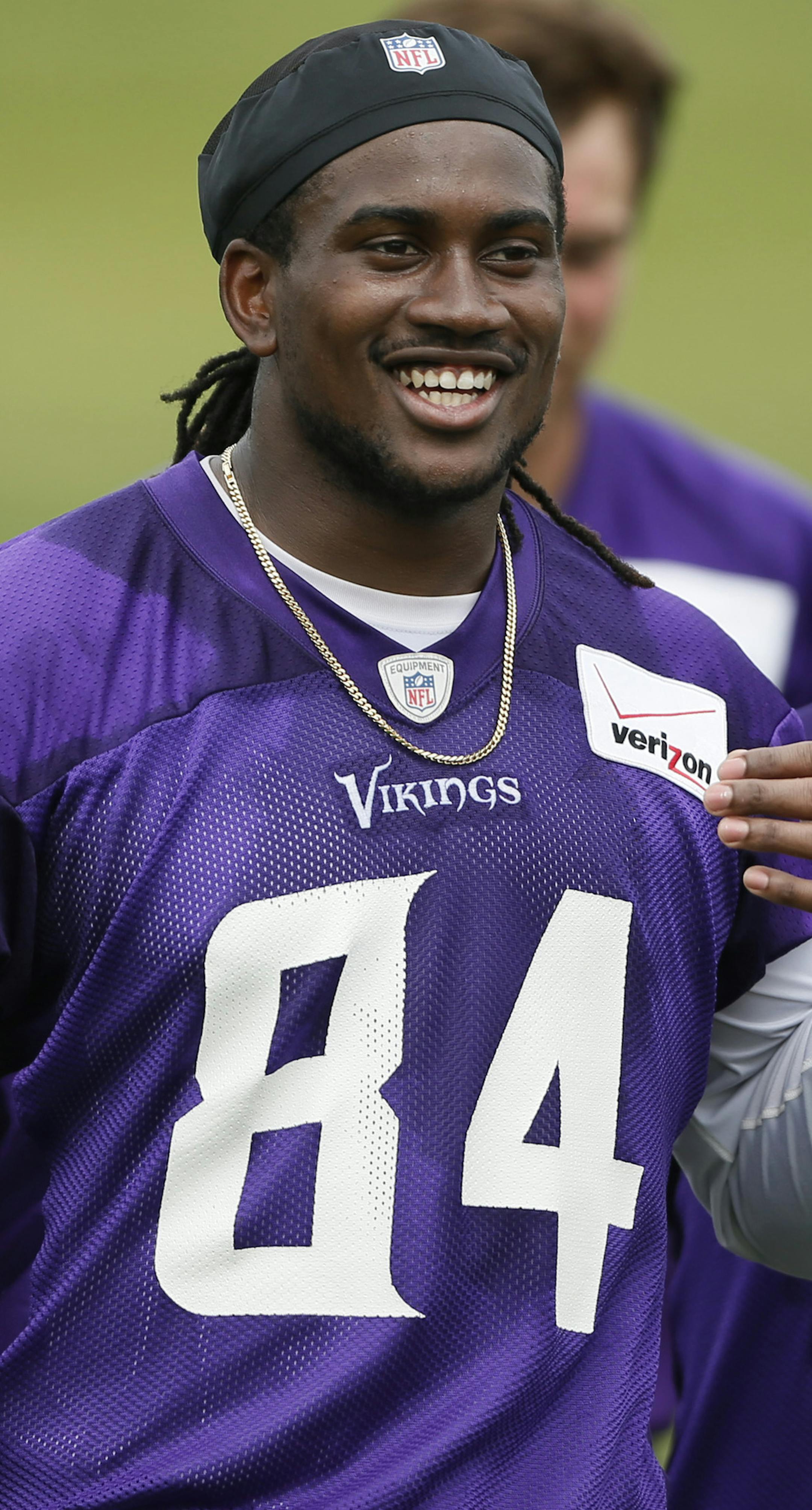 Receivers Gregg Jennings left , Cordarrelle Patterson , and Jarus Wright at the Minnesota Vikings OTA practice at Winter Park 2014 in Eden Prairie,MN. ] Jerry Holt Jerry.holt@startribune.com ORG XMIT: MIN1406111348020090
