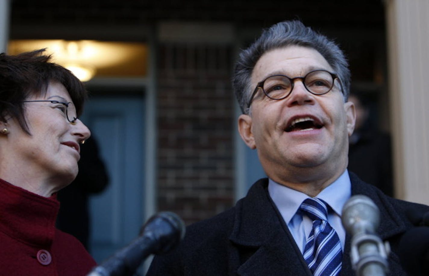 Al Franken, with his wife Franni by his side, addressed the media on Monday after the state Canvassing Board certified the results of the U.S. Senate recount.